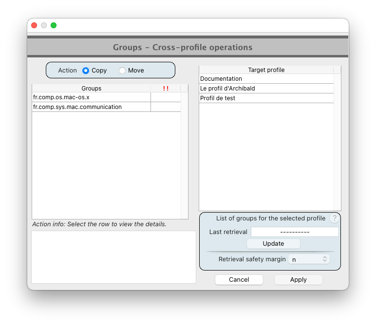 Cross-profile operations dialog
