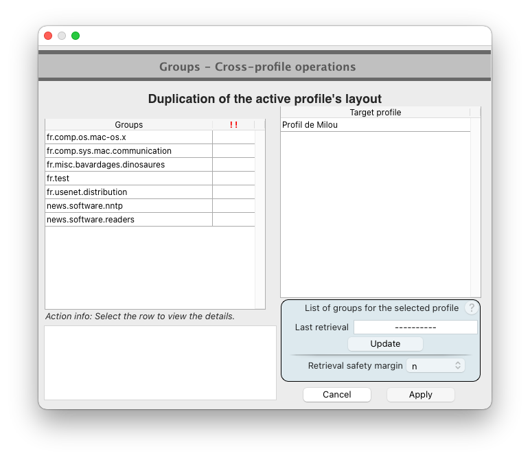 Cross-profile operations dialog