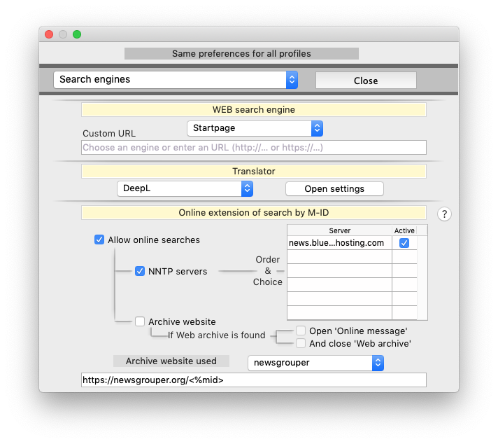 Search engines Preferences