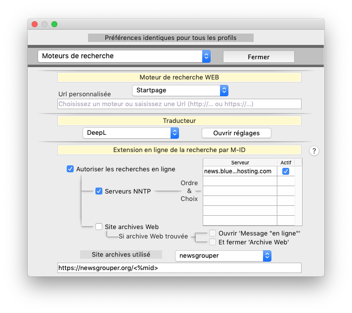 Préférences Moteurs de recherche